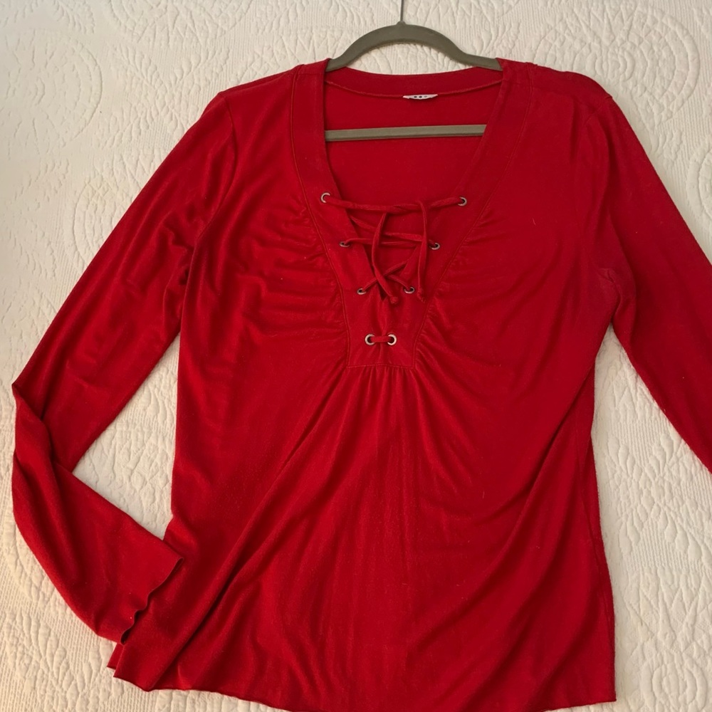 Three Dots Large soft cotton red shirt.